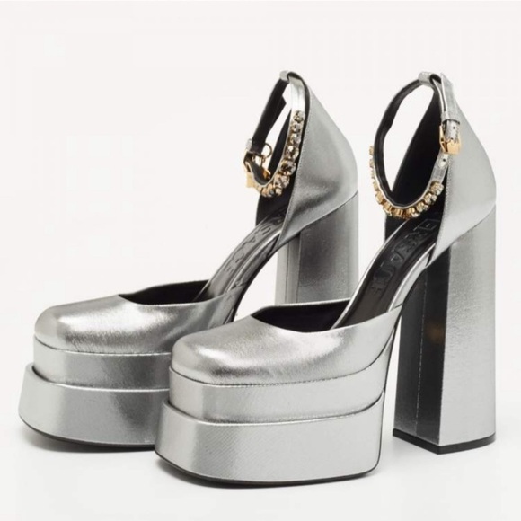 Versace Silver Aevitas Matte leather platforms - Picture 3 of 6
